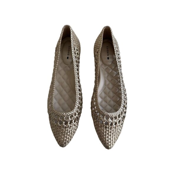 BIRDIES The Goldfinch Gold Leather Woven Flats Size US 7 - Picture 3 of 8